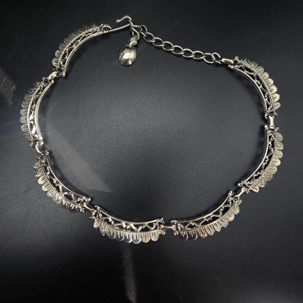 Vintage Silver Tone Scroll Work Necklace Collar Costume Jewelry